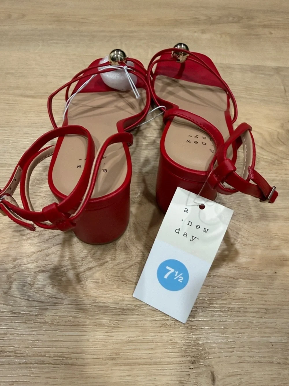 a new day Red Phoebe Heels with Gold Accents